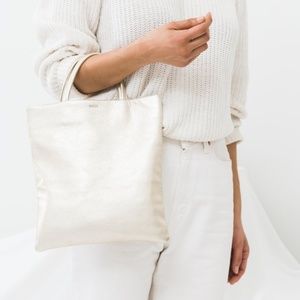 Baggu Mini Leather Flat Tote - Platinum
